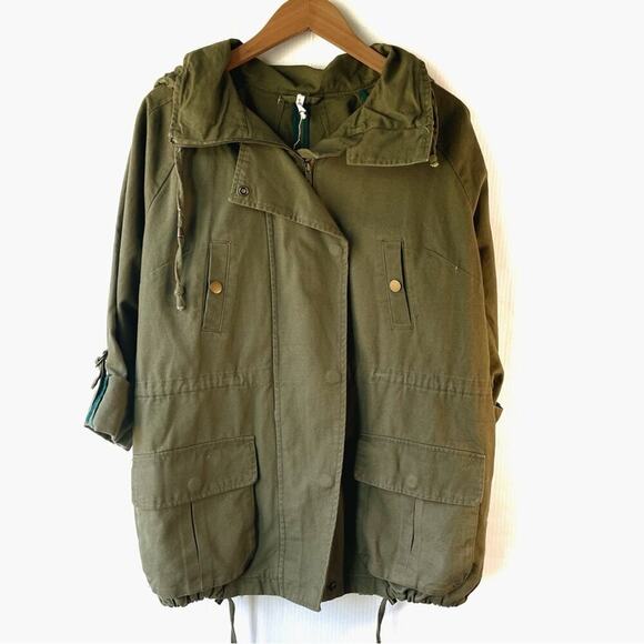 Willow & Clay olive green utility jacket rolled sleeve style hooded size medium - Picture 1 of 9